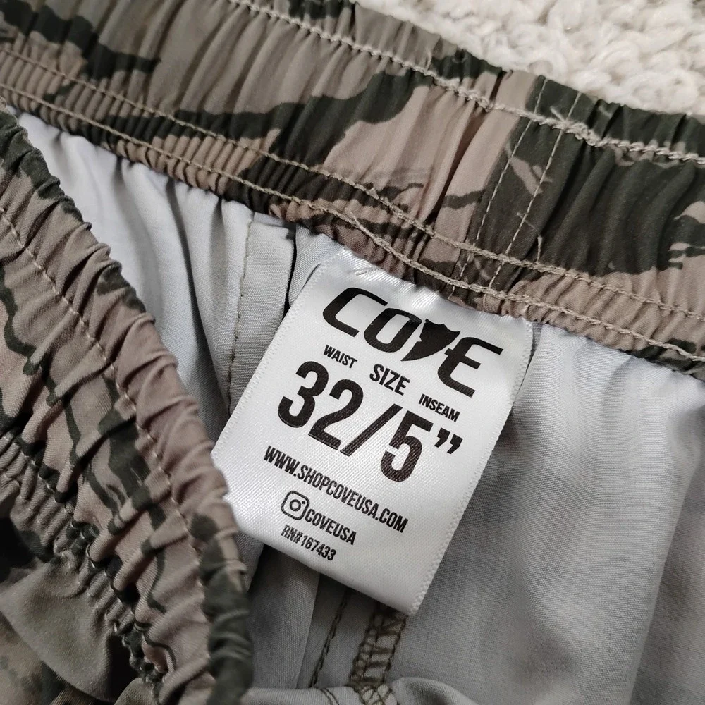 Cove USA Shorts Mens 32 Green Tiger Camouflage Drawstring Stretch Gym 5
